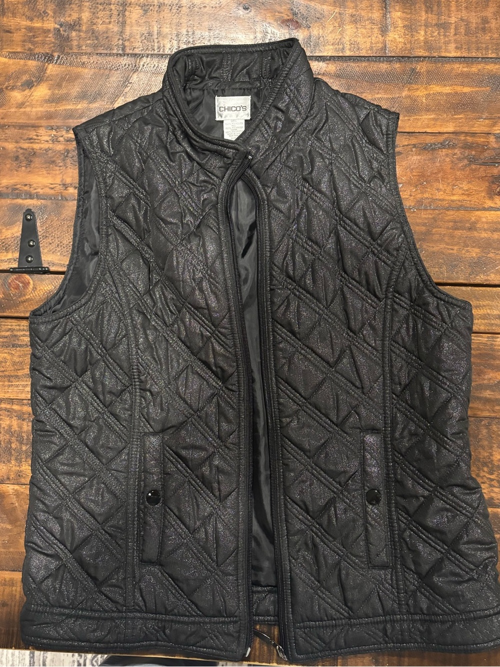 Chico's Quilted Metallic-Black Vest
